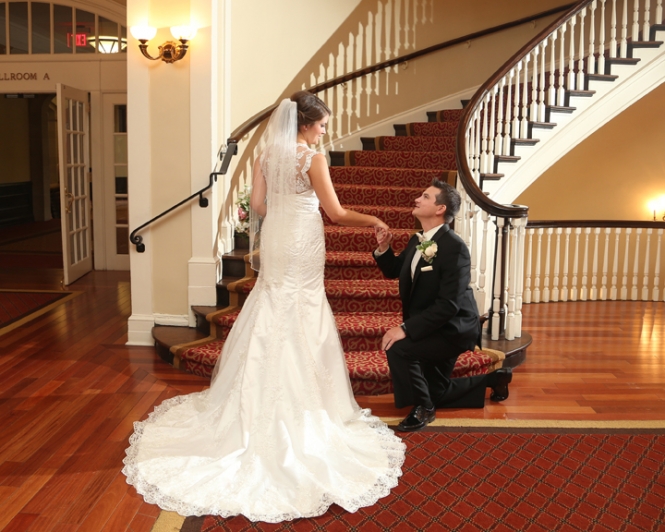 Bride and Groom on University Club Main Staircase