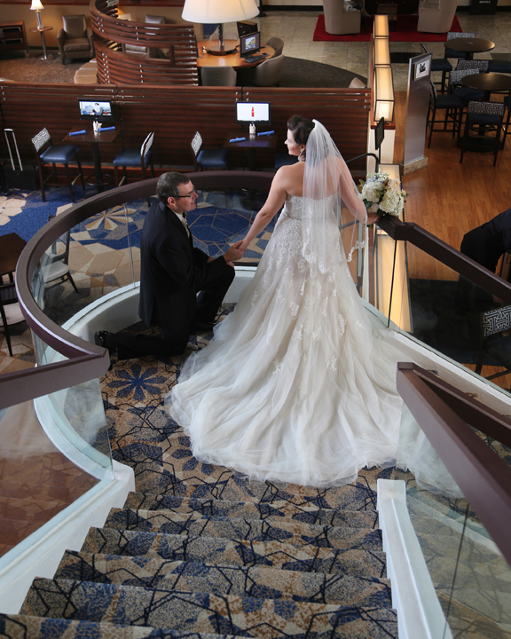 Bride and Groom on Staircase at Sheraton Station Square