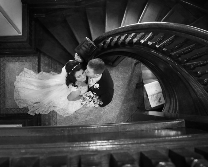 Spiral Staircase Wedding Photo at Calvary United Methodist